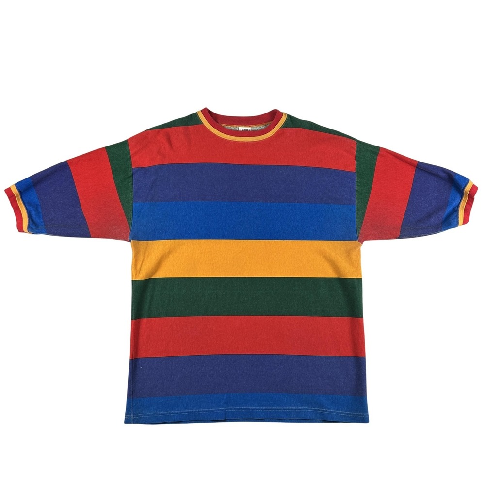 Vintage Trader Bay Shirt Mens Large Rainbow Stripe Crewneck Tee Retro USA 90s